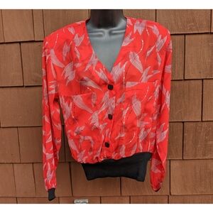 Vintage 90s red long sleeve ribbed waist v neck button up medium